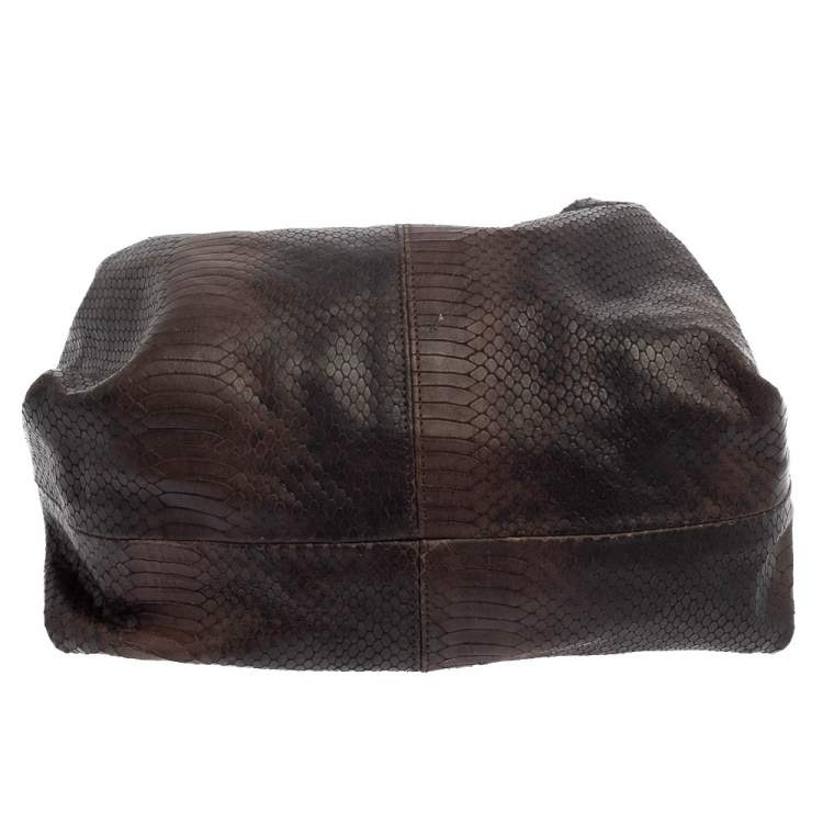 Pre Owned Furla Dark Brown Python Embossed Leather Elisabeth Hobo