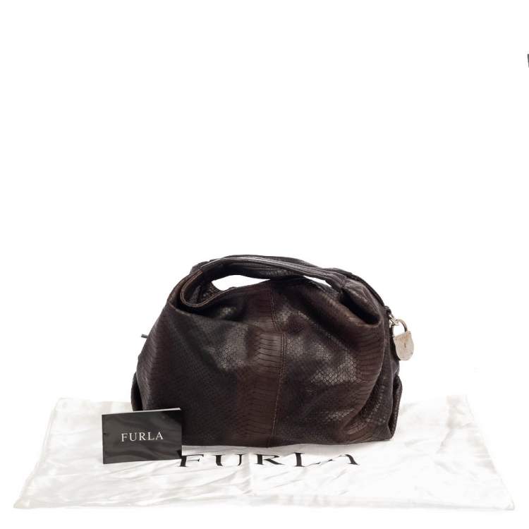 Furla Dark Brown Python Embossed Leather Elisabeth Hobo Furla The