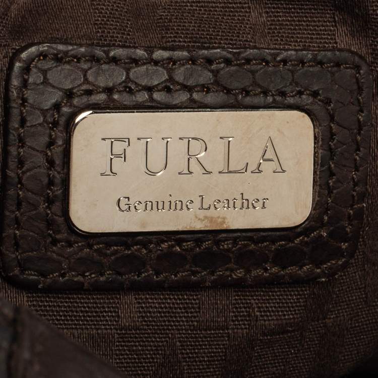 Pre Owned Furla Dark Brown Python Embossed Leather Elisabeth Hobo