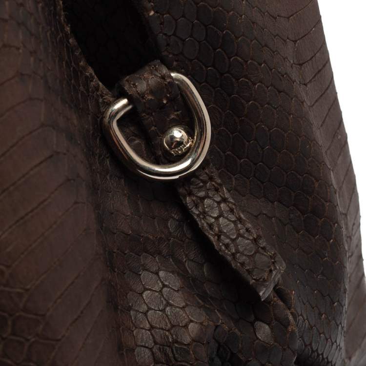 Pre Owned Furla Dark Brown Python Embossed Leather Elisabeth Hobo