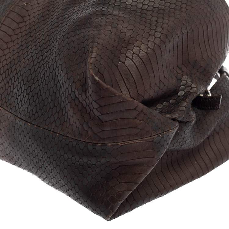 Pre Owned Furla Dark Brown Python Embossed Leather Elisabeth Hobo
