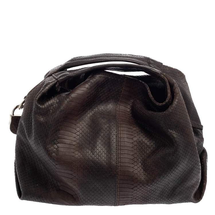 Pre Owned Furla Dark Brown Python Embossed Leather Elisabeth Hobo