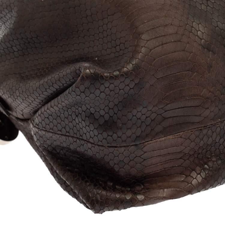 Pre Owned Furla Dark Brown Python Embossed Leather Elisabeth Hobo
