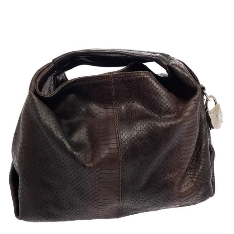 Pre Owned Furla Dark Brown Python Embossed Leather Elisabeth Hobo