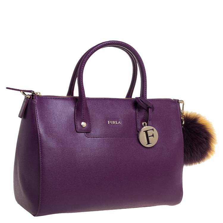 Pre Owned Furla Purple Leather Medium Linda Tote