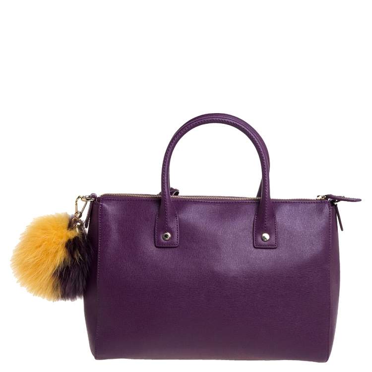 Pre Owned Furla Purple Leather Medium Linda Tote