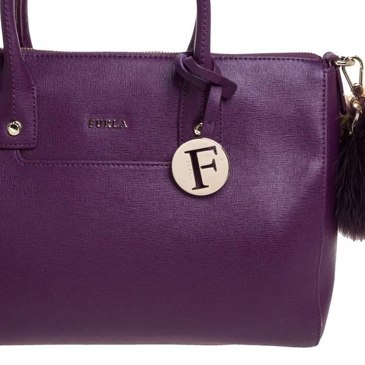 Pre Owned Furla Purple Leather Medium Linda Tote