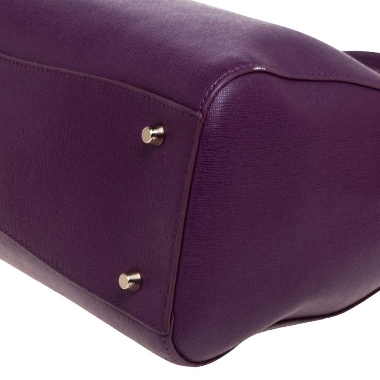 Pre Owned Furla Purple Leather Medium Linda Tote