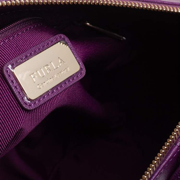 Pre Owned Furla Purple Leather Medium Linda Tote