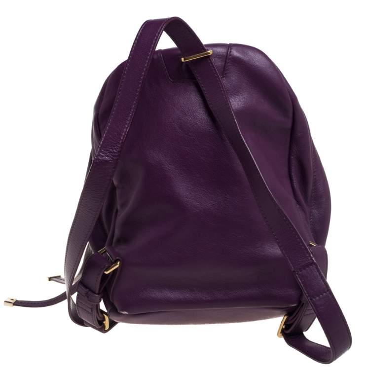 Pre Owned Furla Purple Leather Mini Spy Backpack 
