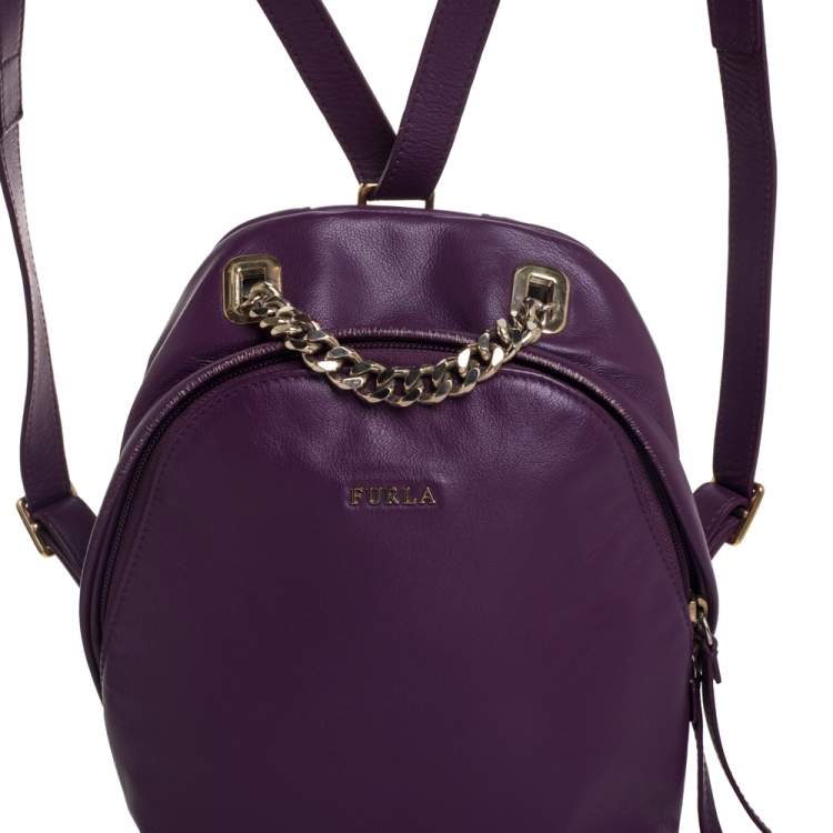 Pre Owned Furla Purple Leather Mini Spy Backpack 