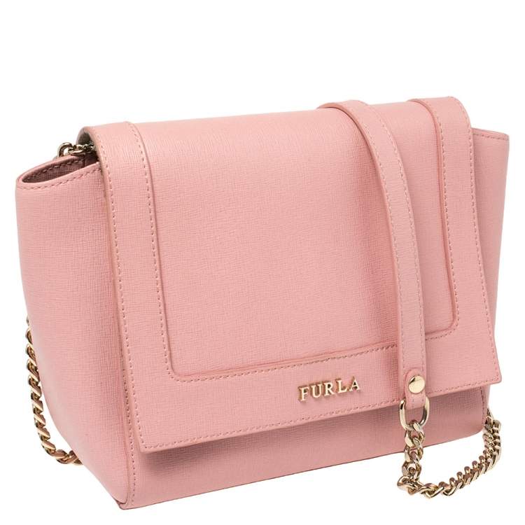 Pre Owned Furla Pink Leather Ginevra Crossbody Bag