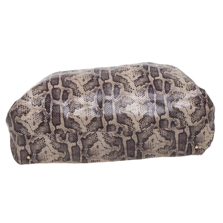 Pre Owned Furla Beige/Brown Snakeskin Embossed Leather Shoulder Bag