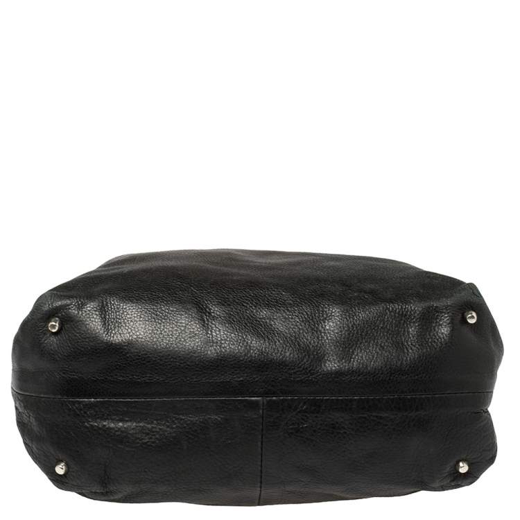 Pre Owned Furla Black Leather Drawstring Metal Handle Shoulder Bag