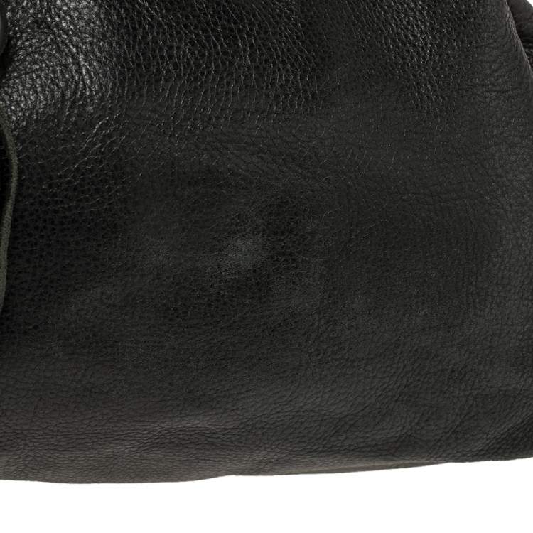 Pre Owned Furla Black Leather Drawstring Metal Handle Shoulder Bag