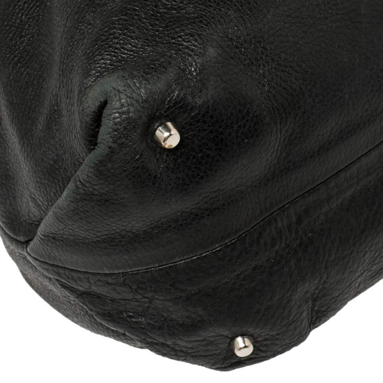 Pre Owned Furla Black Leather Drawstring Metal Handle Shoulder Bag