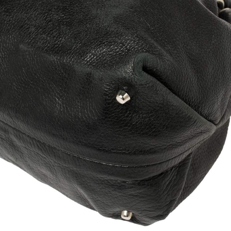 Pre Owned Furla Black Leather Drawstring Metal Handle Shoulder Bag