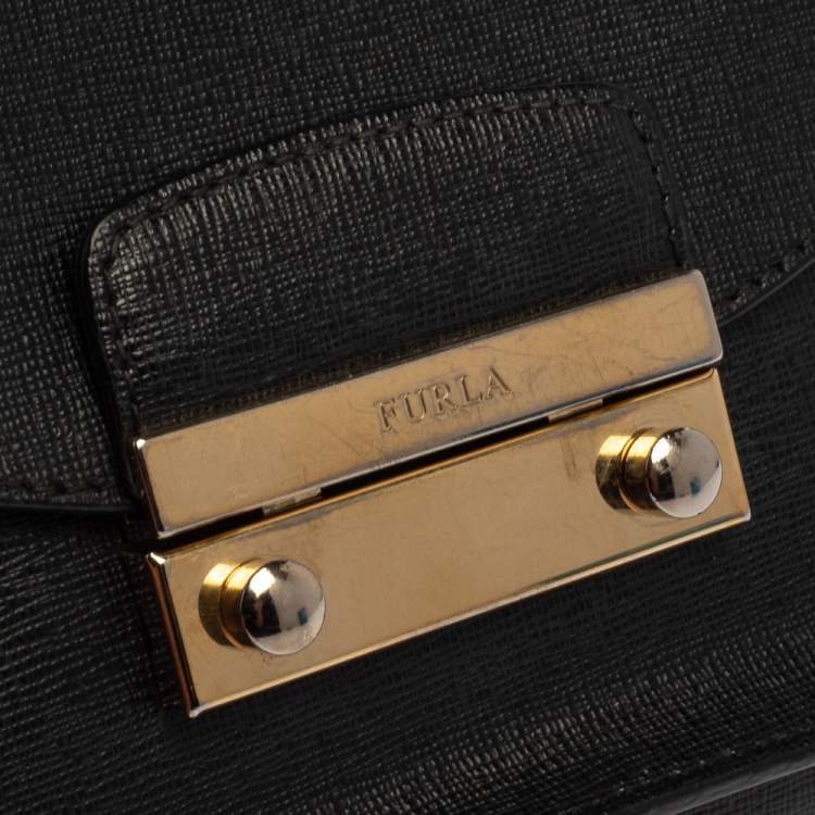 Pre Owned Furla Black Leather Mini Metropolis Crossbody Bag