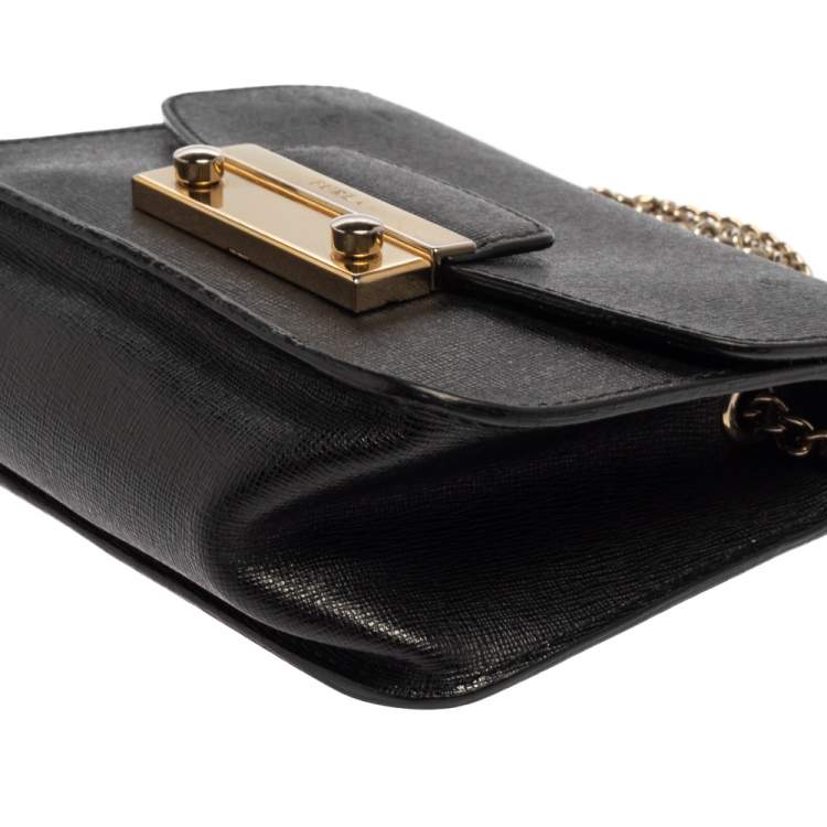 Pre Owned Furla Black Leather Mini Metropolis Crossbody Bag