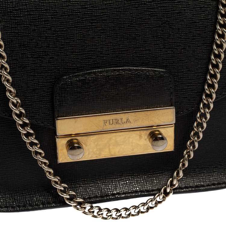 Pre Owned Furla Black Leather Mini Metropolis Crossbody Bag