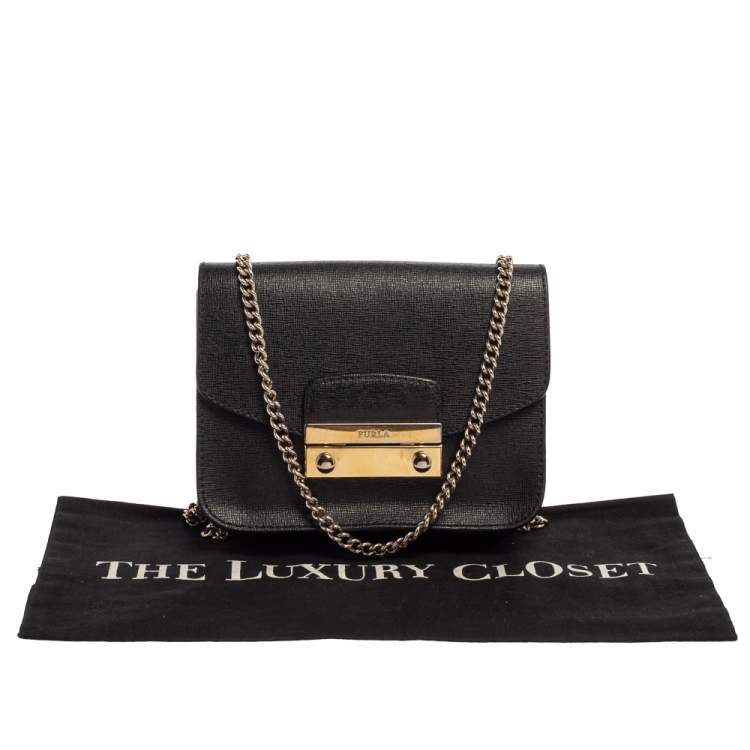 Pre Owned Furla Black Leather Mini Metropolis Crossbody Bag