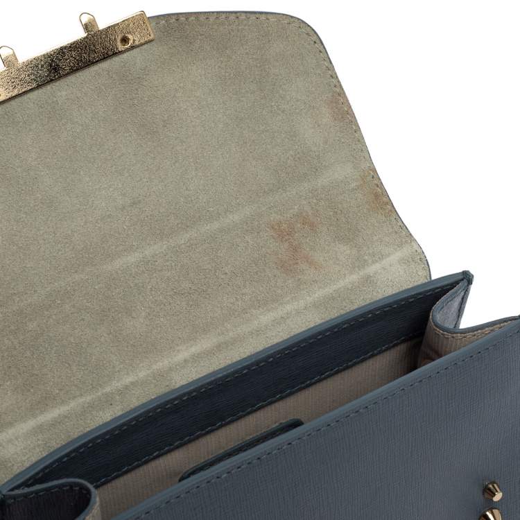 Pre Owned Furla Blue Studded Leather Julia Crossbody Bag