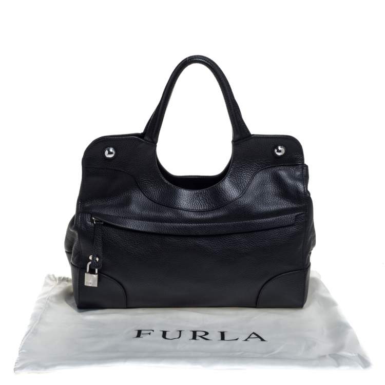Pre Owned Furla Black Textured Leather Hobo