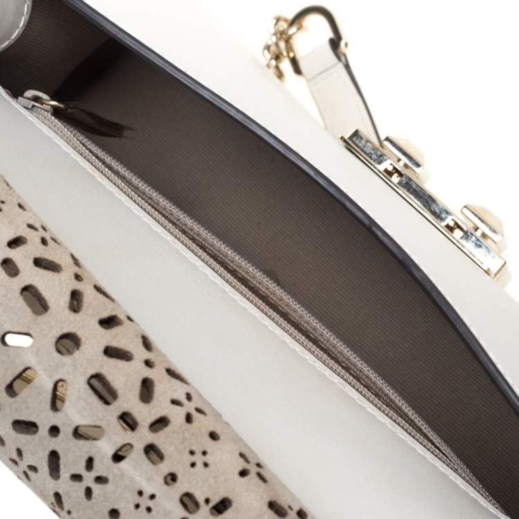 Pre Owned Furla Cream Laser Cut Leather Bella Shoulder Bag