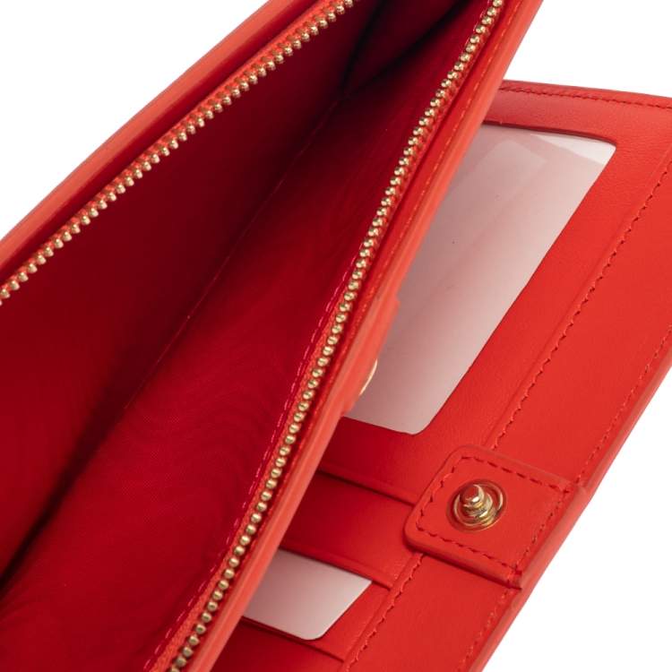 Pre Owned Furla Orange Leather Zipped Continental Wallet
