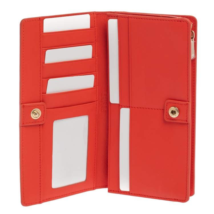 Pre Owned Furla Orange Leather Zipped Continental Wallet