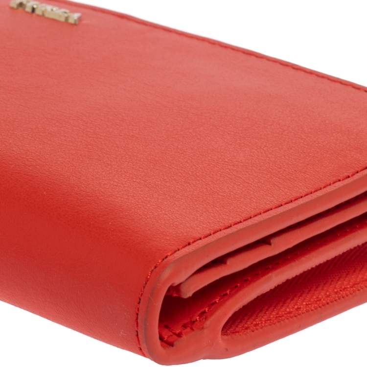 Pre Owned Furla Orange Leather Zipped Continental Wallet