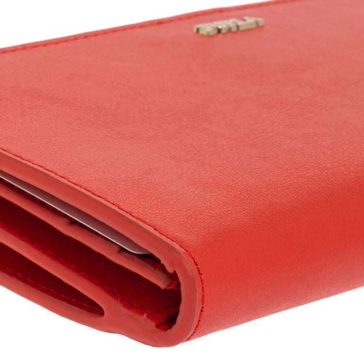 Pre Owned Furla Orange Leather Zipped Continental Wallet