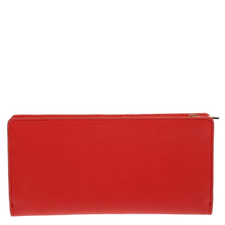 Pre Owned Furla Orange Leather Zipped Continental Wallet