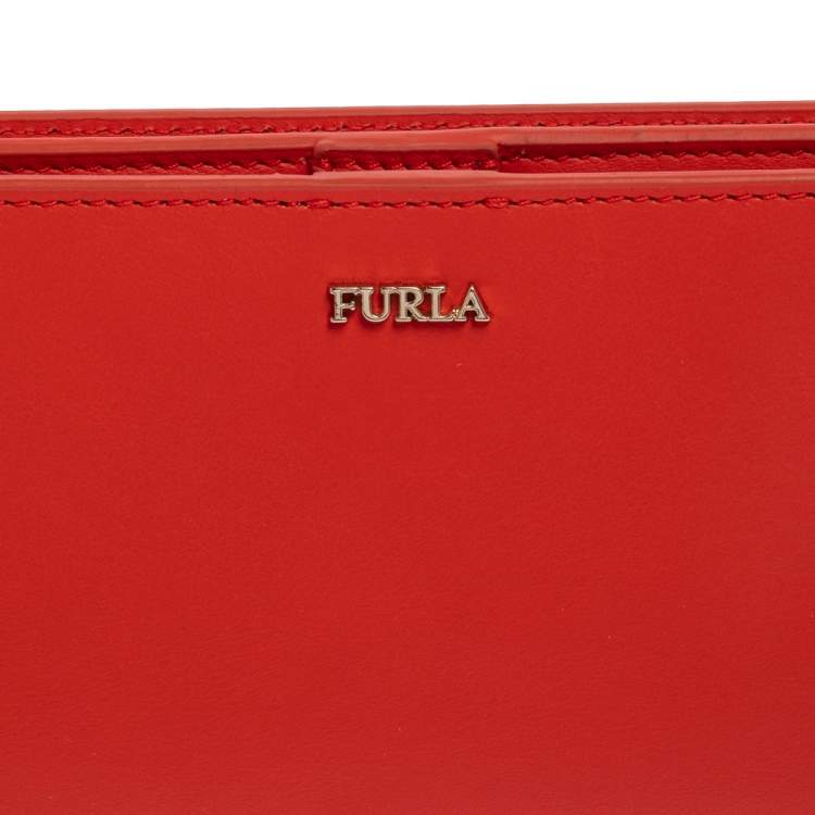 Pre Owned Furla Orange Leather Zipped Continental Wallet