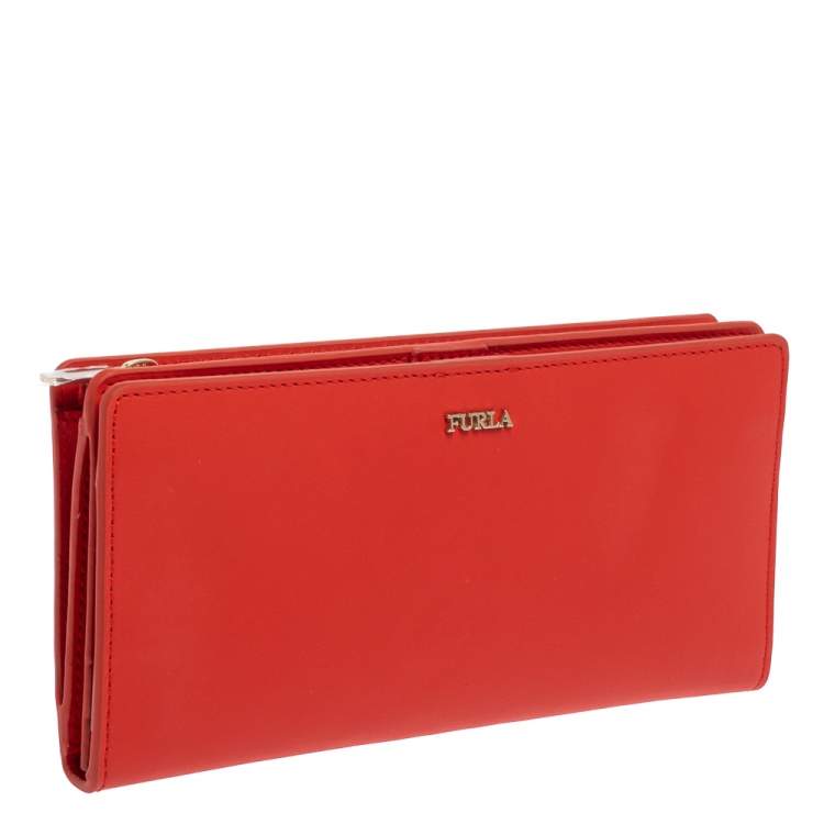 Pre Owned Furla Orange Leather Zipped Continental Wallet