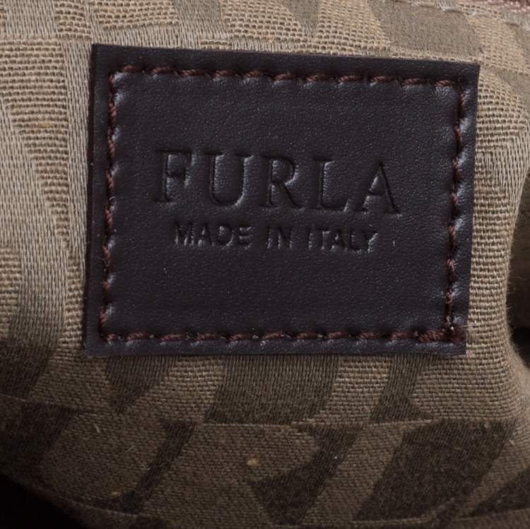 Pre Owned Furla Beige Canvas and Brown Leather Floral Cut Out Shoulder Bag