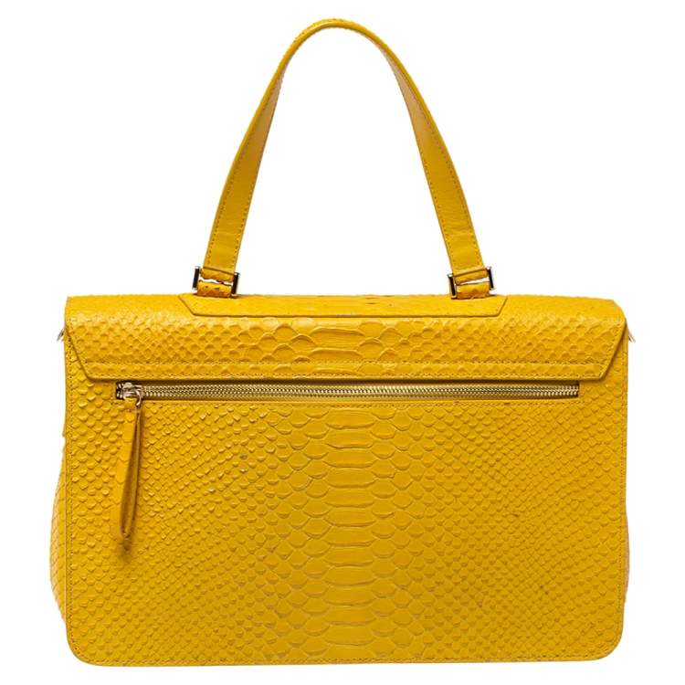 Pre Owned Furla Yellow Python Embossed Leather Alice Top Handle Bag