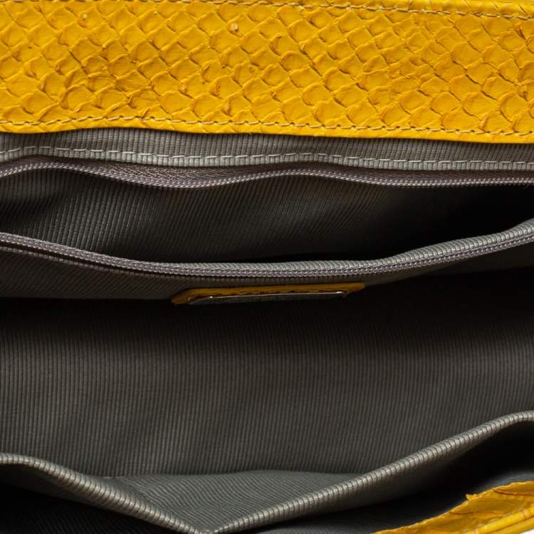 Pre Owned Furla Yellow Python Embossed Leather Alice Top Handle Bag