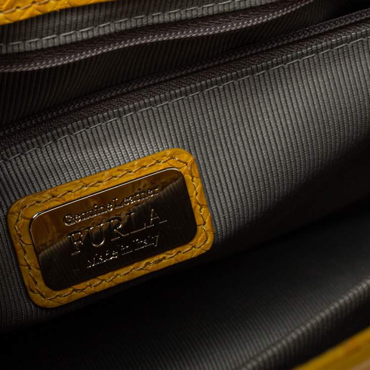 Pre Owned Furla Yellow Python Embossed Leather Alice Top Handle Bag
