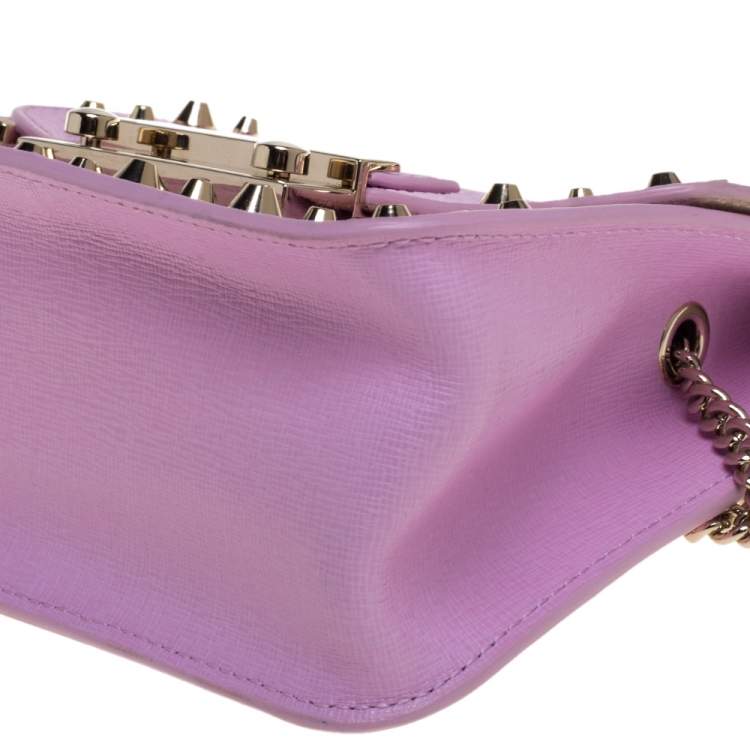 Pre Owned Furla Pink Studded Leather Julia Crossbody Bag