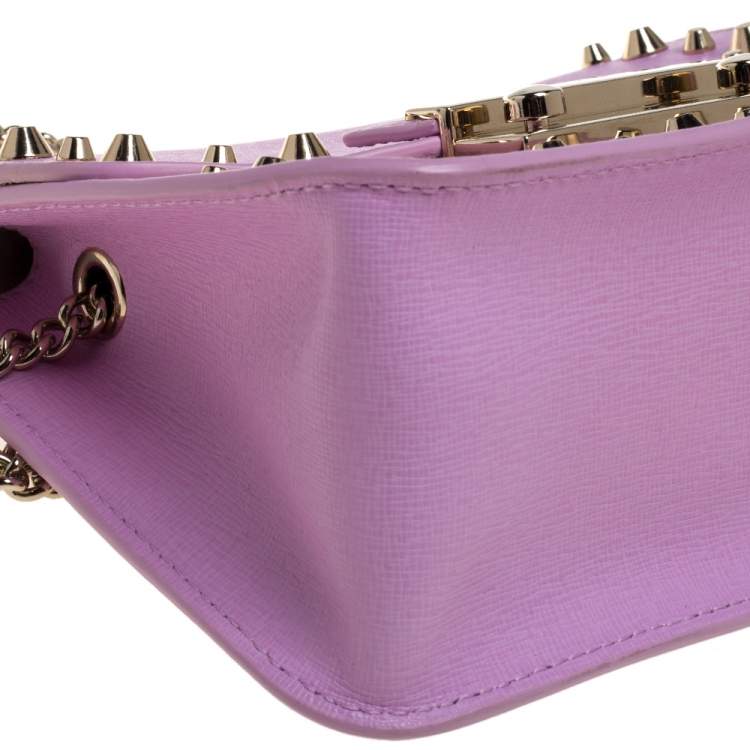 Pre Owned Furla Pink Studded Leather Julia Crossbody Bag
