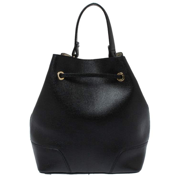 Pre Owned Furla Black Leather Stacy Drawstring Bucket Bag