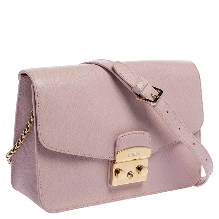 Pre Owned Furla Light Pink Leather Metropolis Shoulder Bag