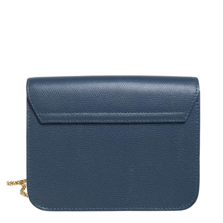 Pre Owned Furla Blue Leather Mini Metropolis Chain Crossbody Bag