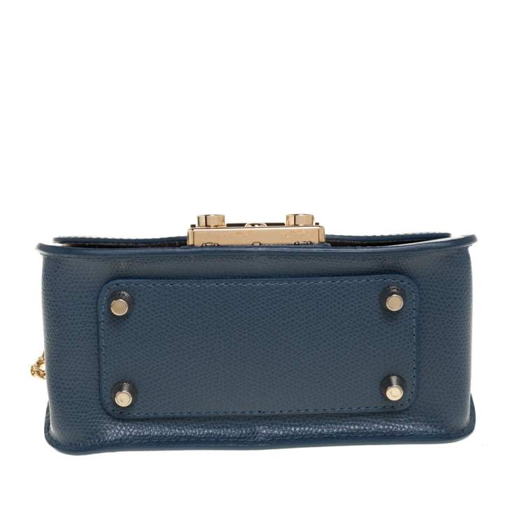Pre Owned Furla Blue Leather Mini Metropolis Chain Crossbody Bag