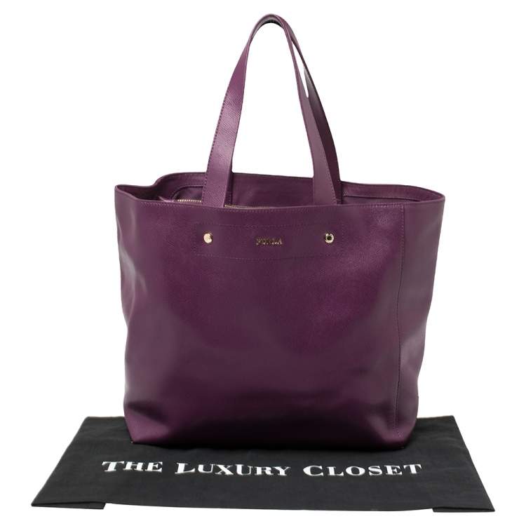 Pre Owned Furla Purple Leather Medium Musa Tote