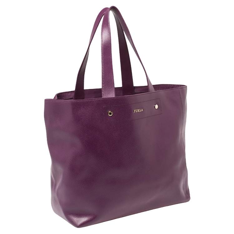 Pre Owned Furla Purple Leather Medium Musa Tote