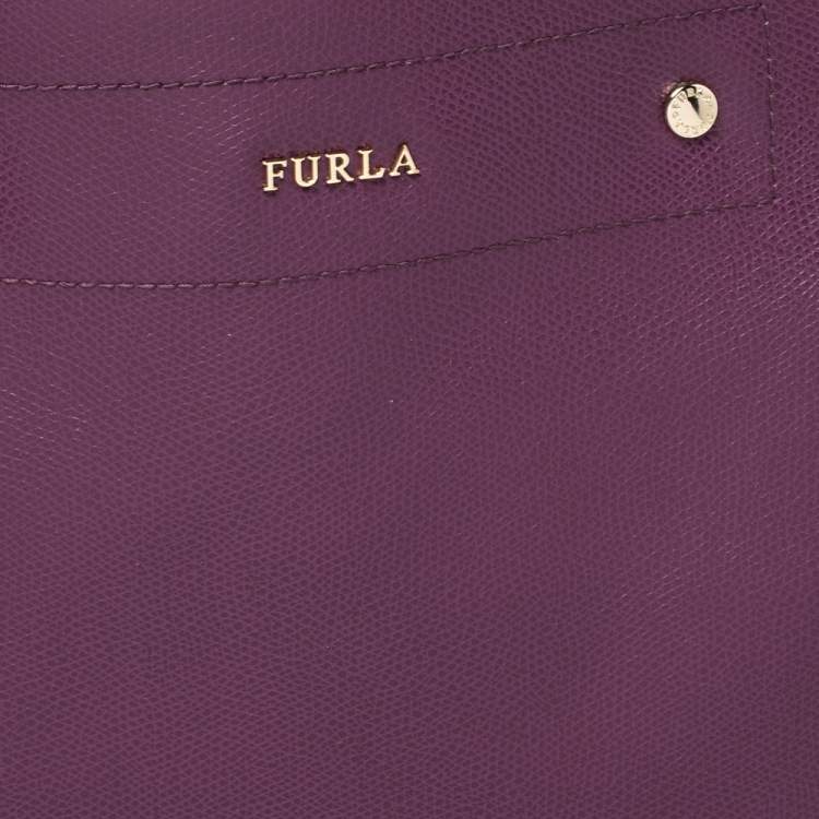 Pre Owned Furla Purple Leather Medium Musa Tote