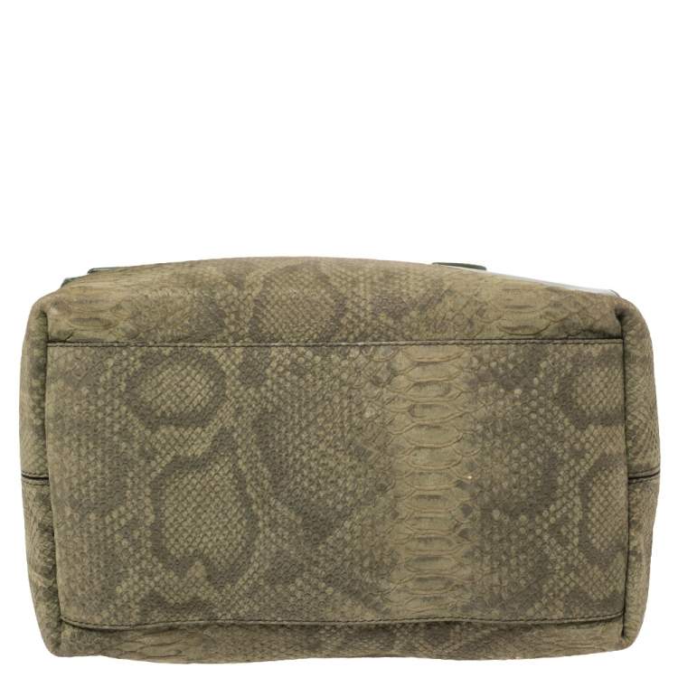 Pre Owned Furla Green Rubber and Pyhton Embossed Leather Medium Candy Satchel