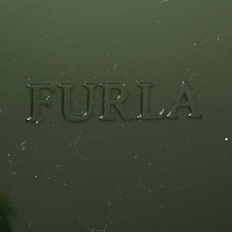 Pre Owned Furla Green Rubber and Pyhton Embossed Leather Medium Candy Satchel